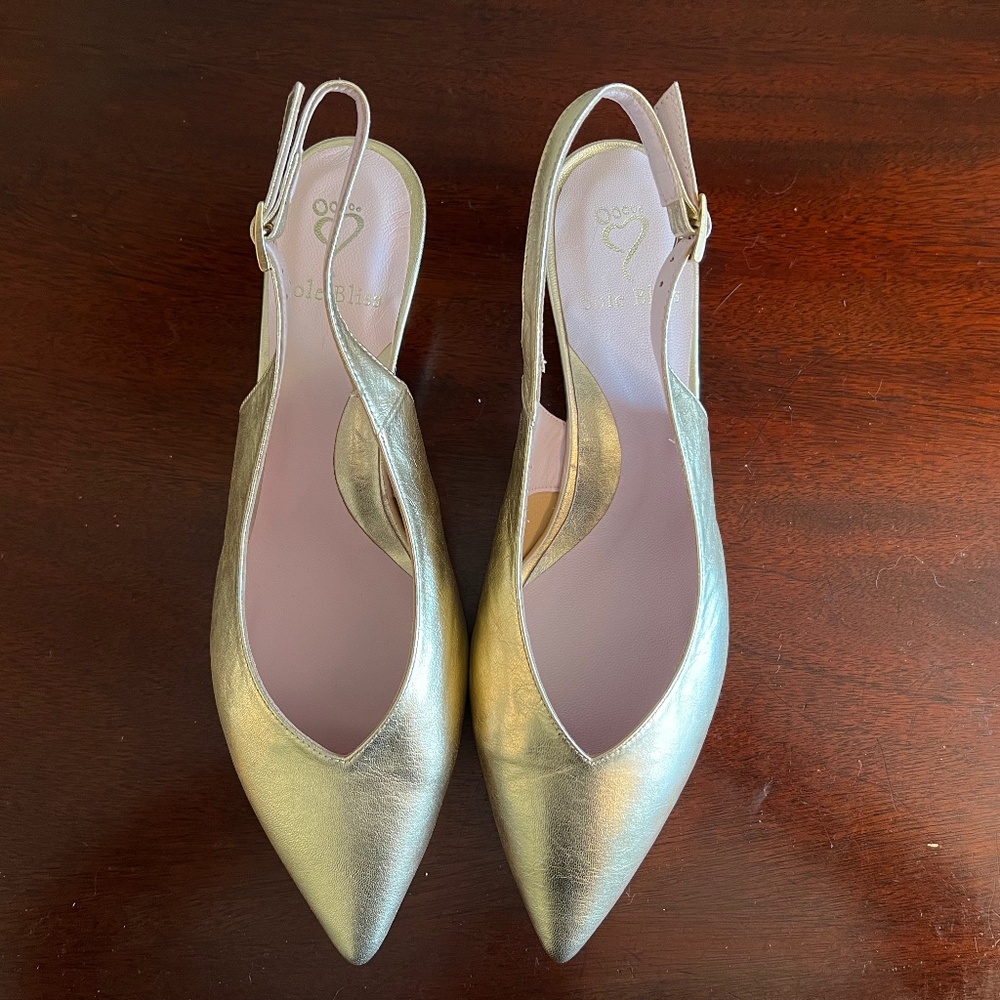 Sole Bliss- Kara Gold Leather NIB Sz 42 (US 11)